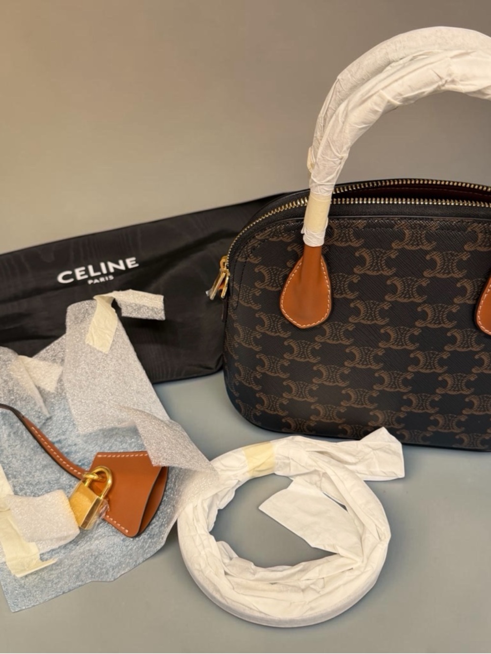 Celine Teen Honorine Bag in Triomphe Canvas and Calfskin - Picture 2 of 16